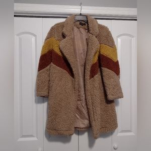 Love Tree,Sherpa Women's Coat - Tan, Yellow and Rust Color